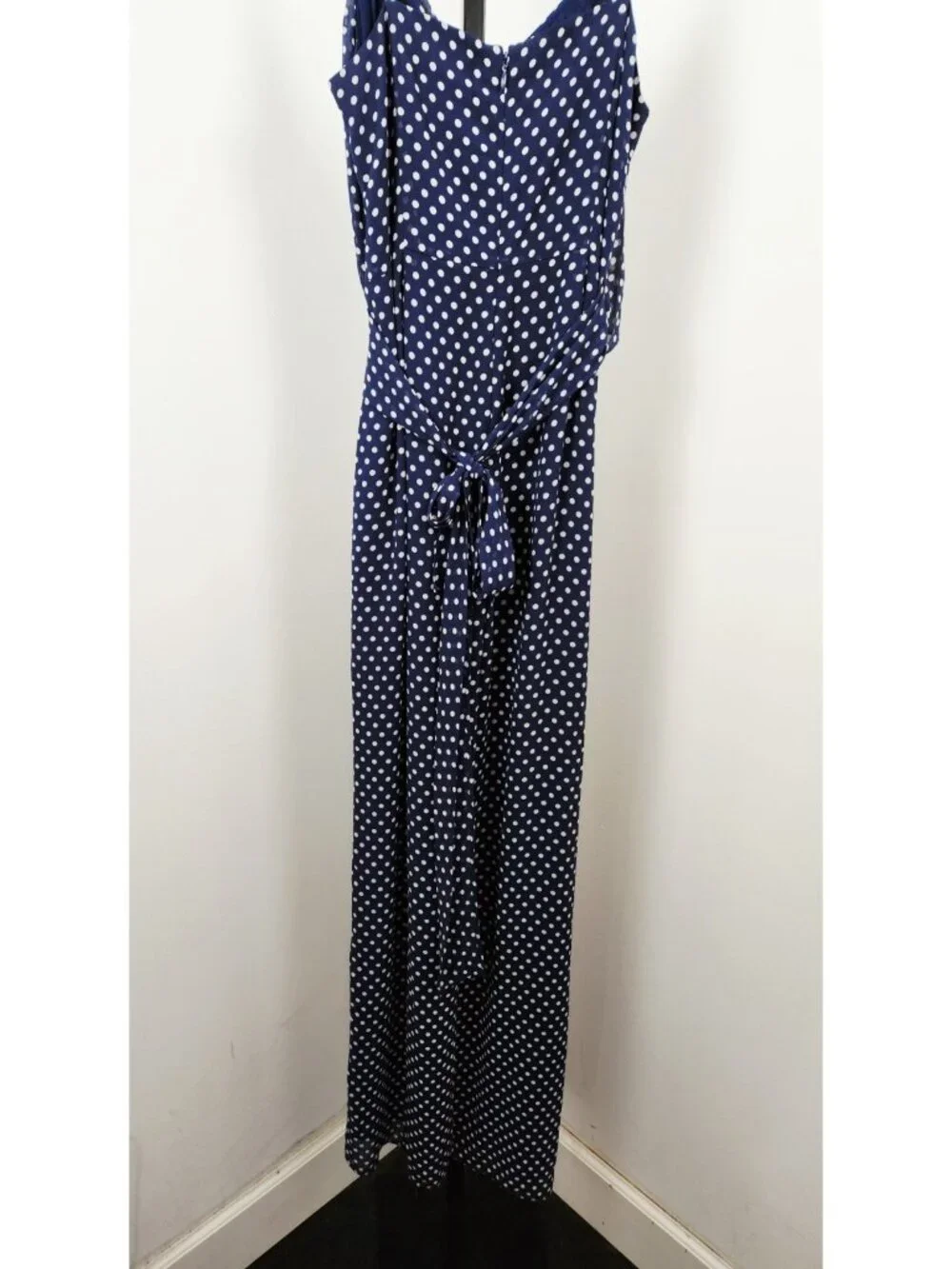 Michael Kors Jumpsuit Blue and White Polka Dot Tie Belt Spaghetti Strap - SZ S